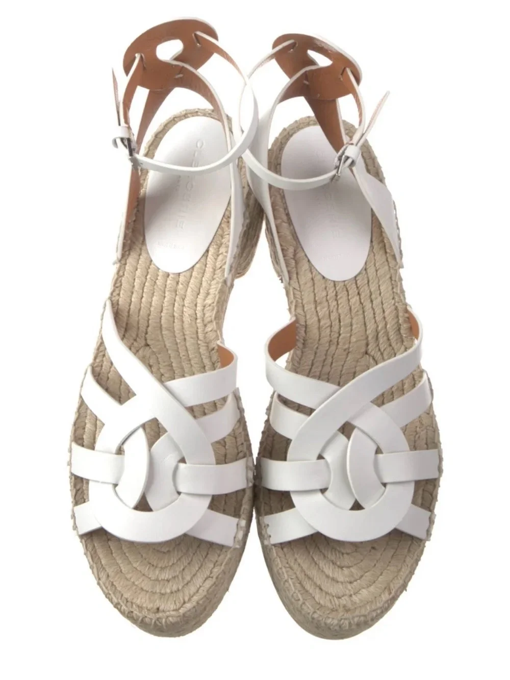 New Clergerie Elea Leather Espadrilles White Open Toe Sandals Sz. 42 US 11-11.5